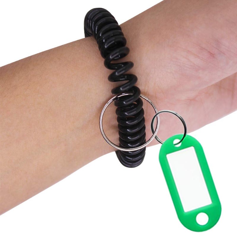 SENHAI 12 pcs Wristband Keychains & 6 pcs Key Tags, Plastic Coil Stretch Elastic Spring Spiral Bracelet Key Ring for Gym Pool ID Badge, Plastic ID Tags with Label Window for Keychain Pet Luggage Bag - Image 5